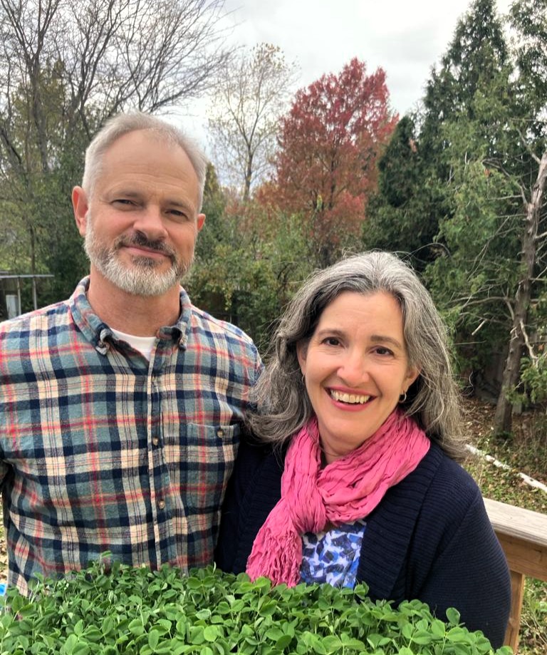 Karl and Jeanne Thuemmel with fresh microgreens at Fourth Soil Farm